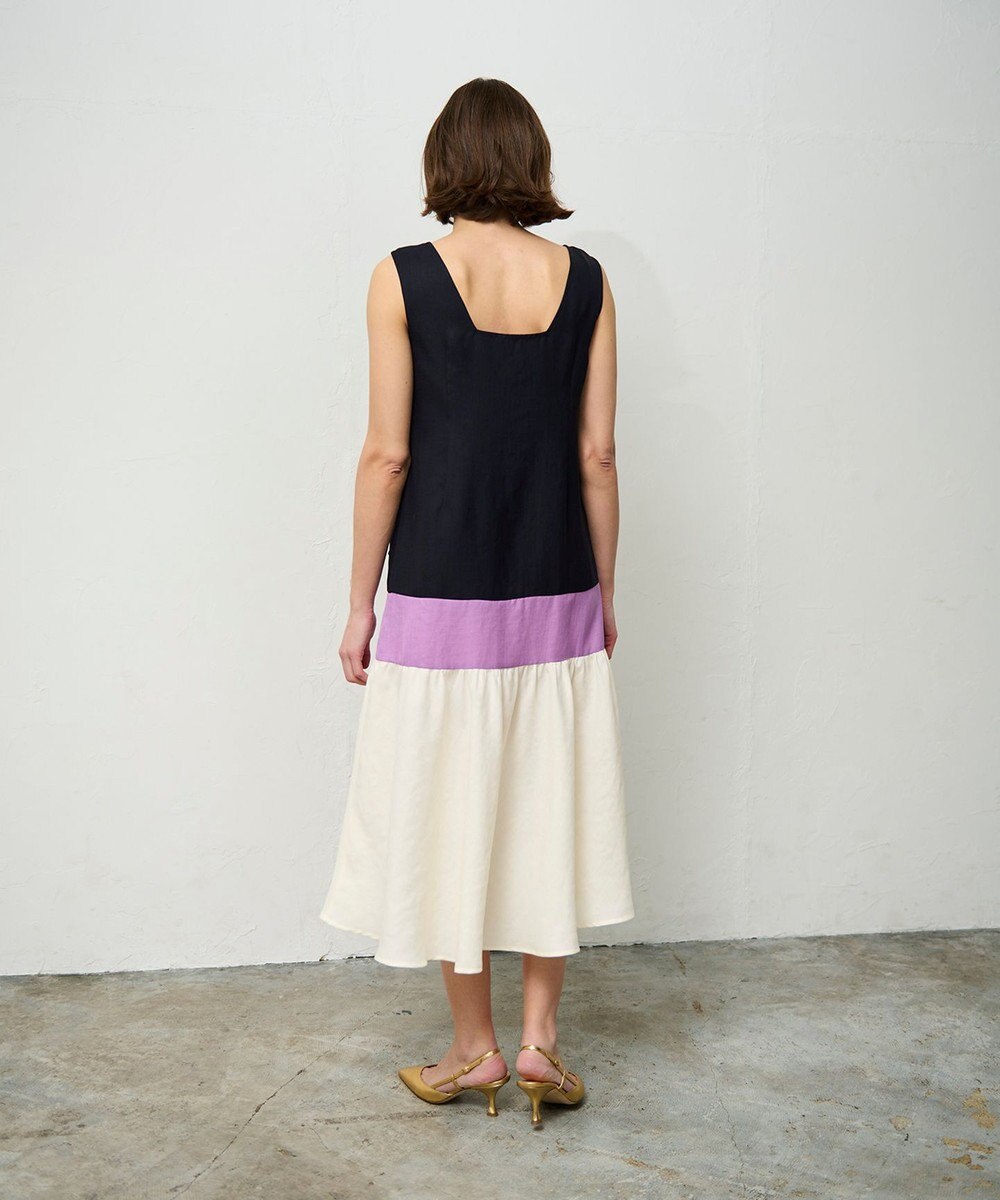 GRACE CONTINENTAL リネンタッチ配色ワンピース 