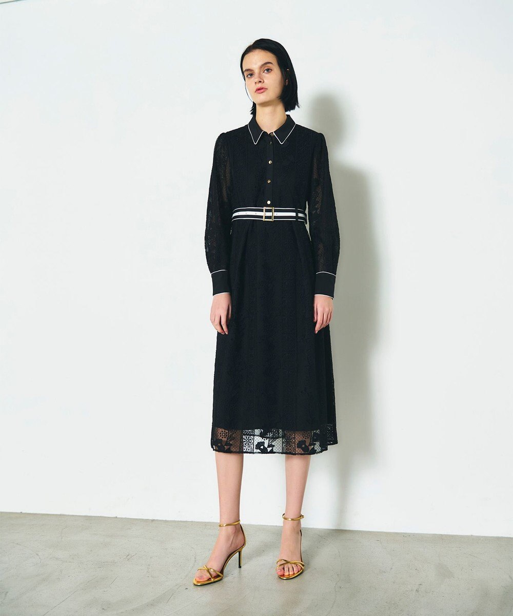 GRACE CONTINENTAL ストライプフラワー刺繍ワンピース 