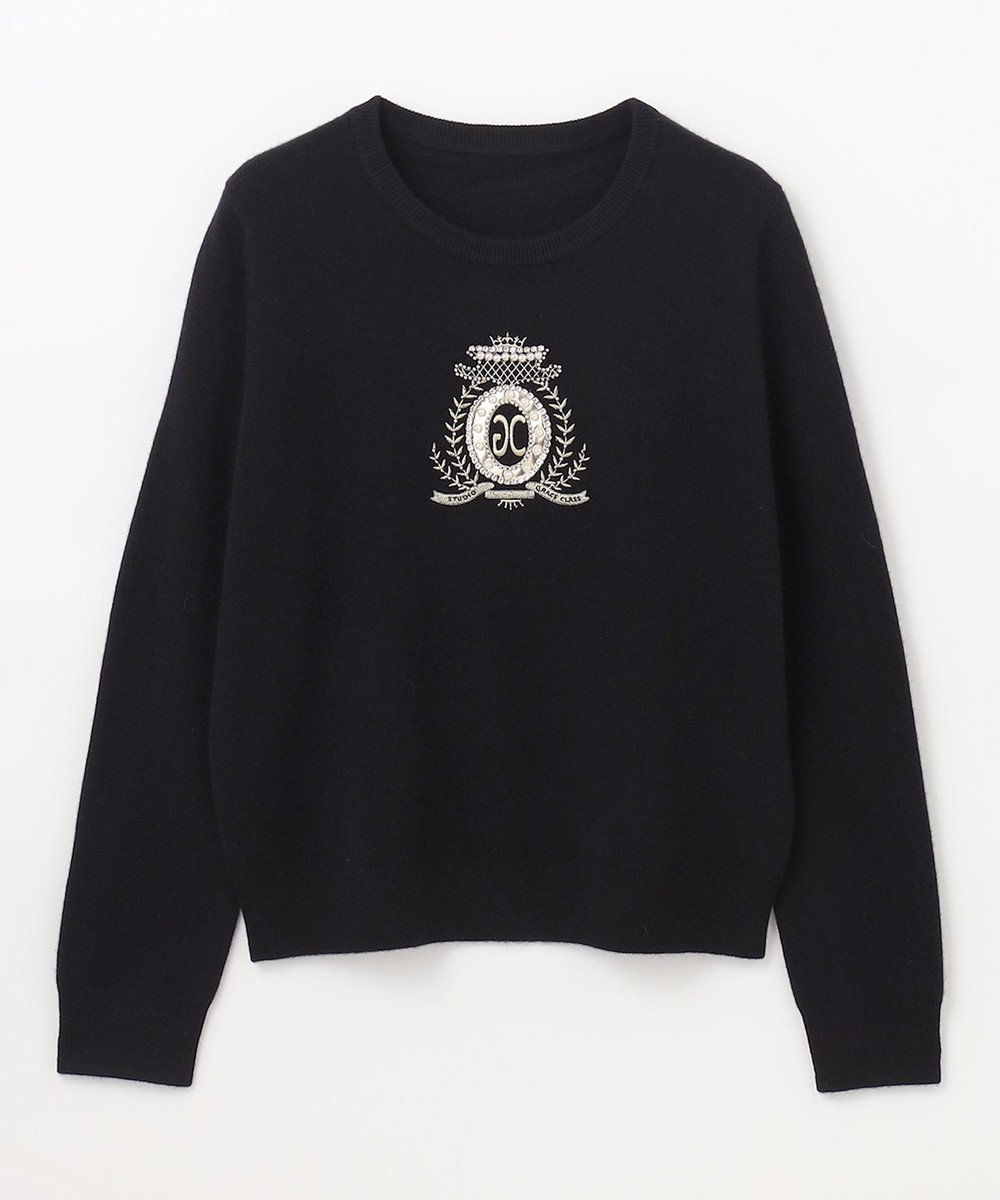 GRACE CONTINENTAL エンブレム刺繍ニットトップ