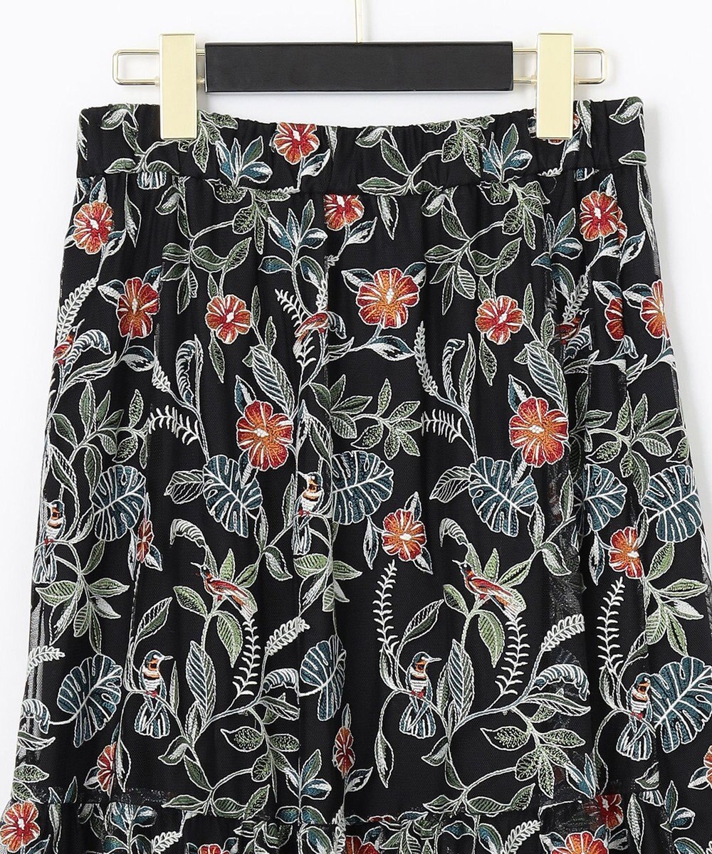 ボタニカルチュール刺繍スカート, ブラック, 38