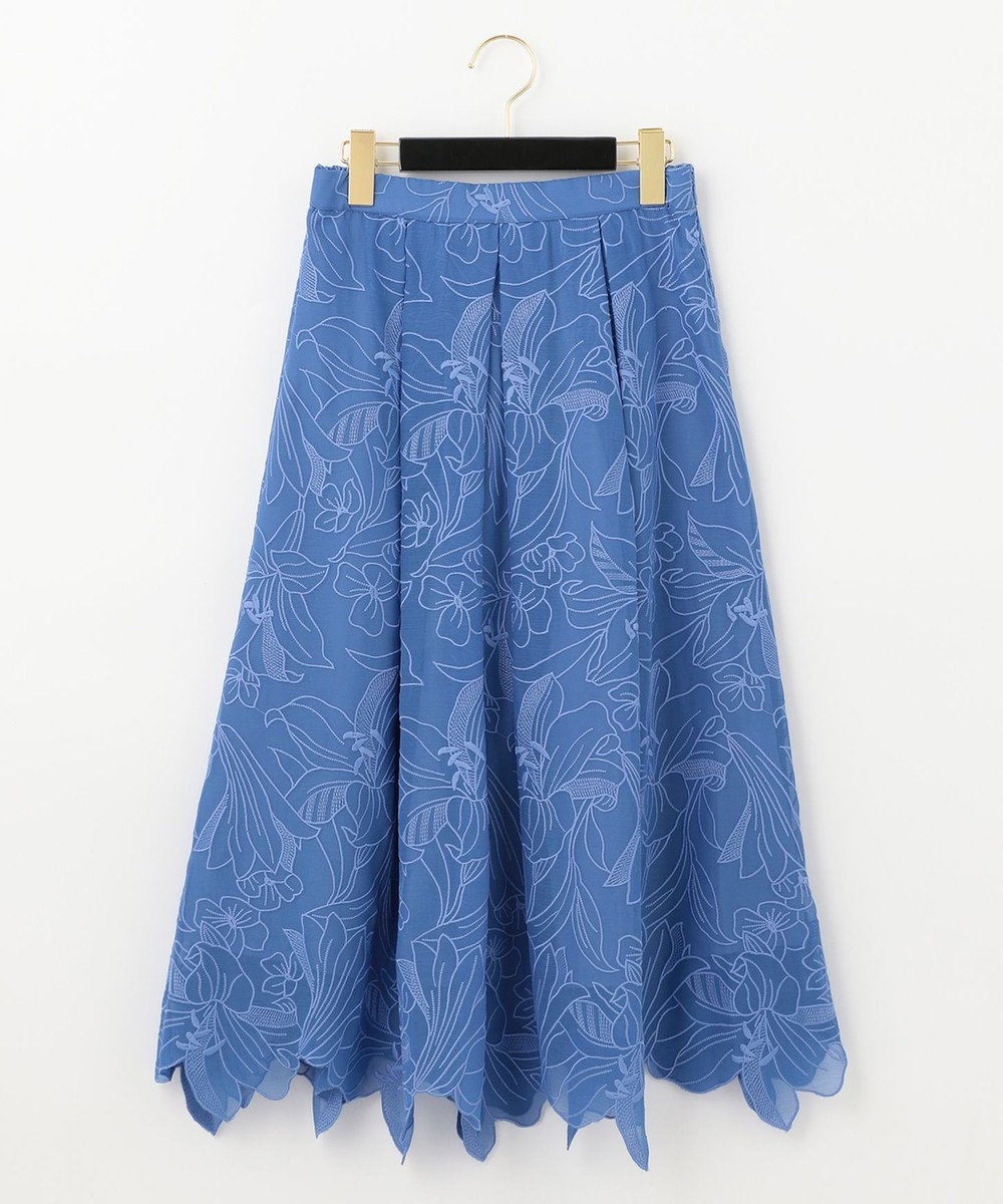 フラワー刺繍ギャザースカート, ホワイト, 36