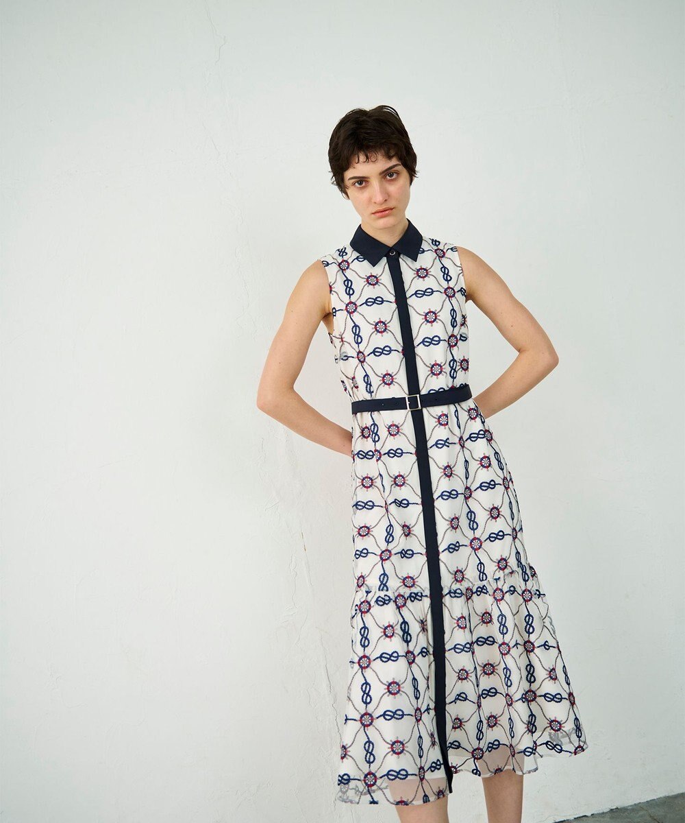 GRACE CONTINENTAL マリン刺繍チュールワンピース 