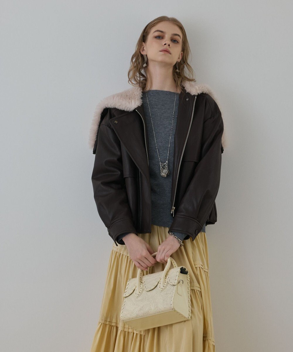 GRACE CONTINENTAL フェイクレザーボンバージャケット 