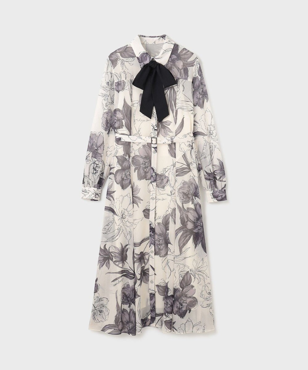 GRACE CONTINENTAL リボン付ロゴフラワープリントワンピース 