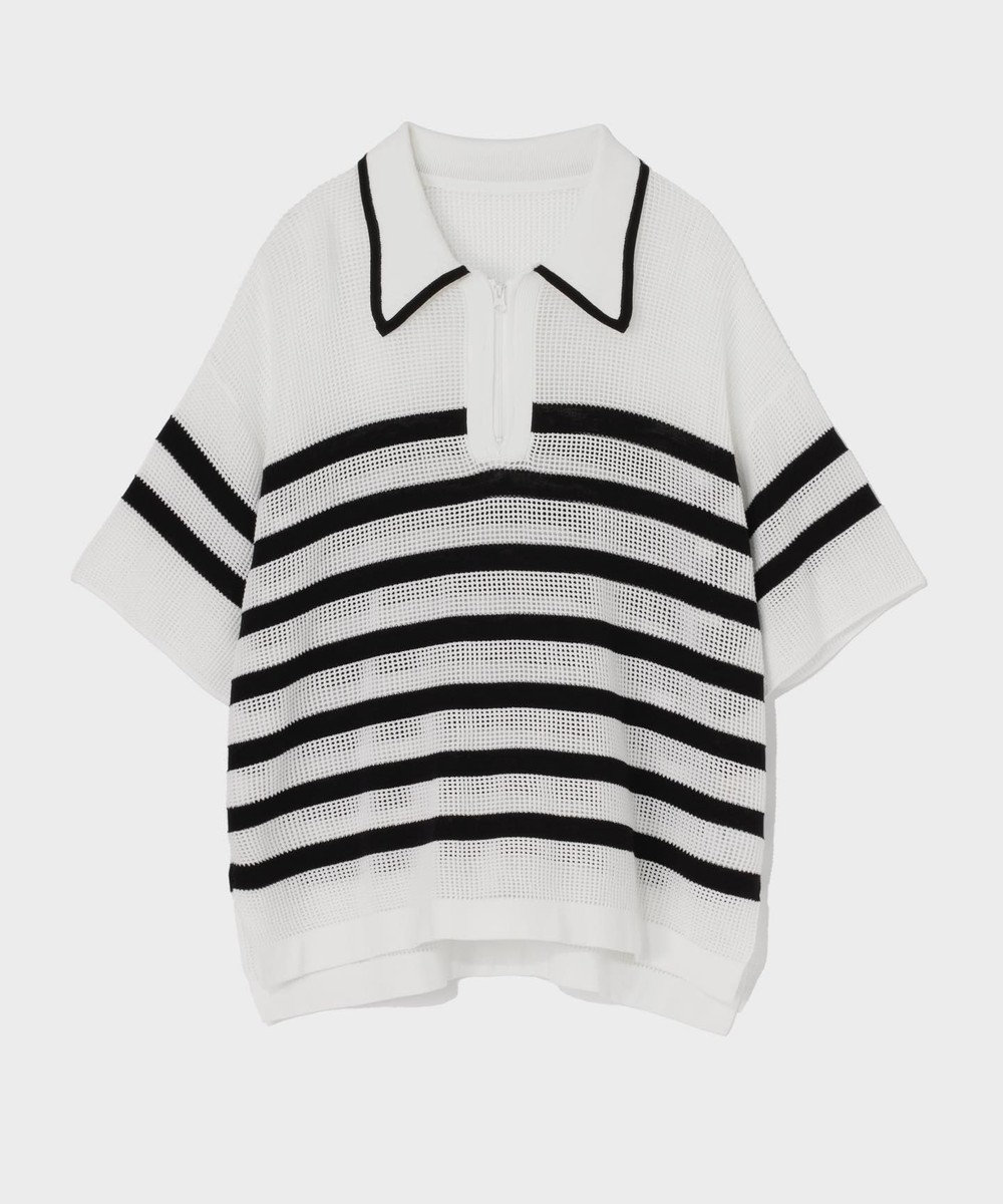 GRACE CONTINENTAL ワッフルボーダートップ