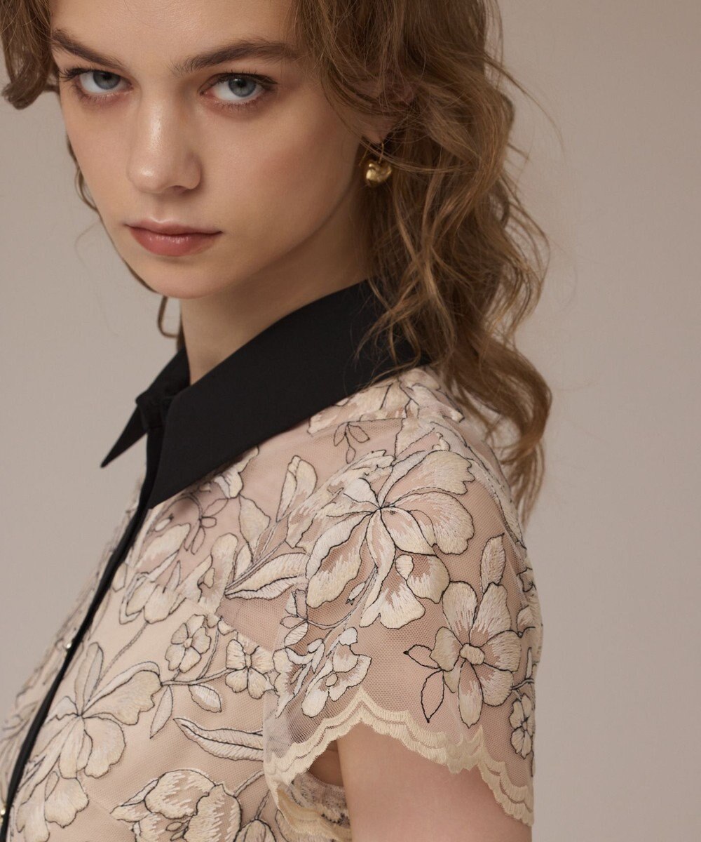 GRACE CONTINENTAL チュールフラワー刺繍ワンピース 