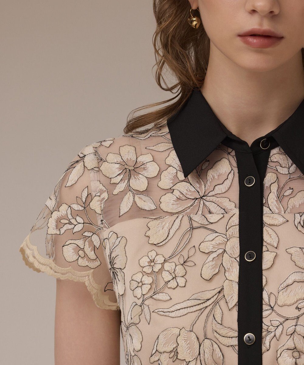 GRACE CONTINENTAL チュールフラワー刺繍ワンピース 