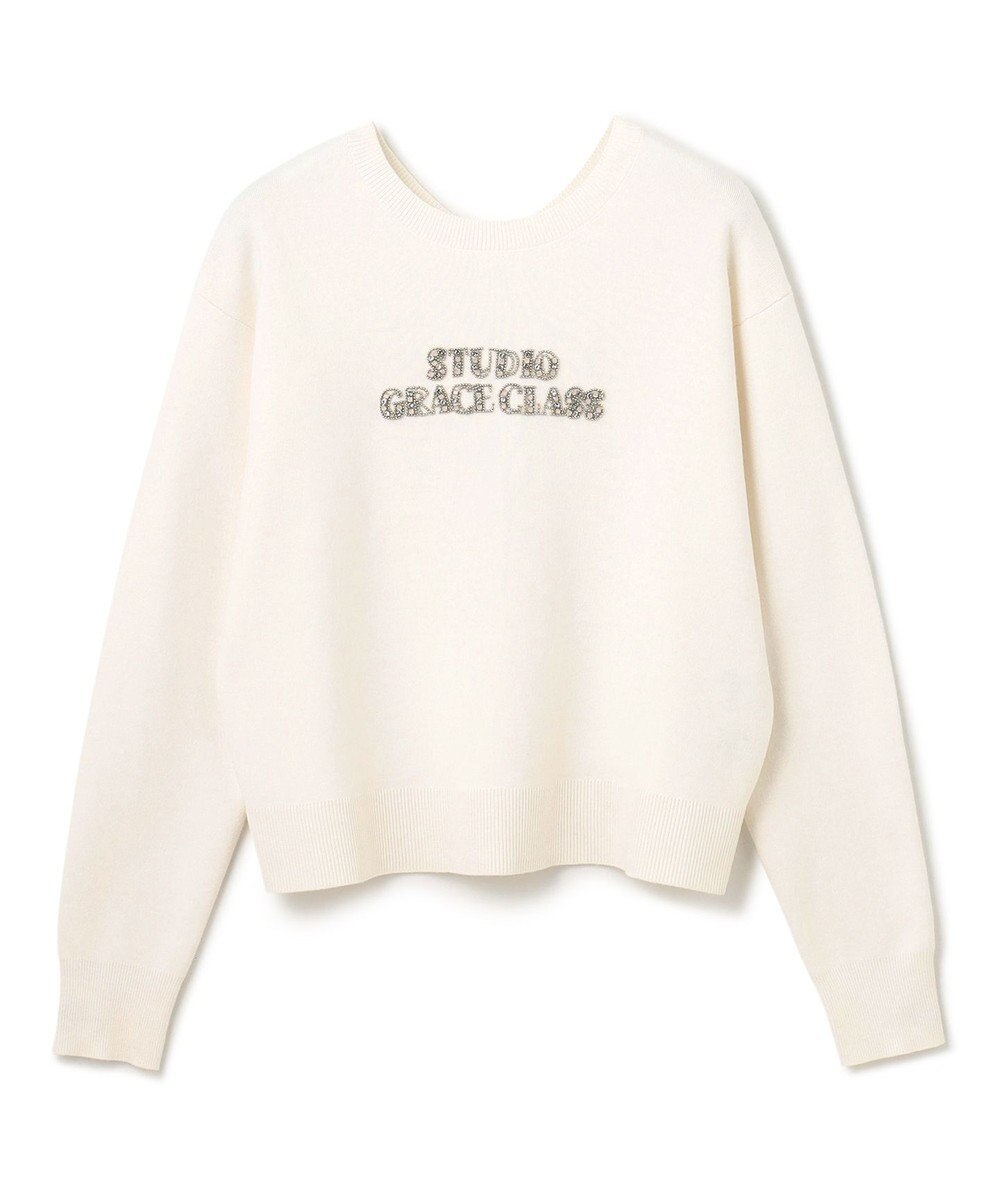 GRACE CONTINENTAL ロゴビジューニットトップ 