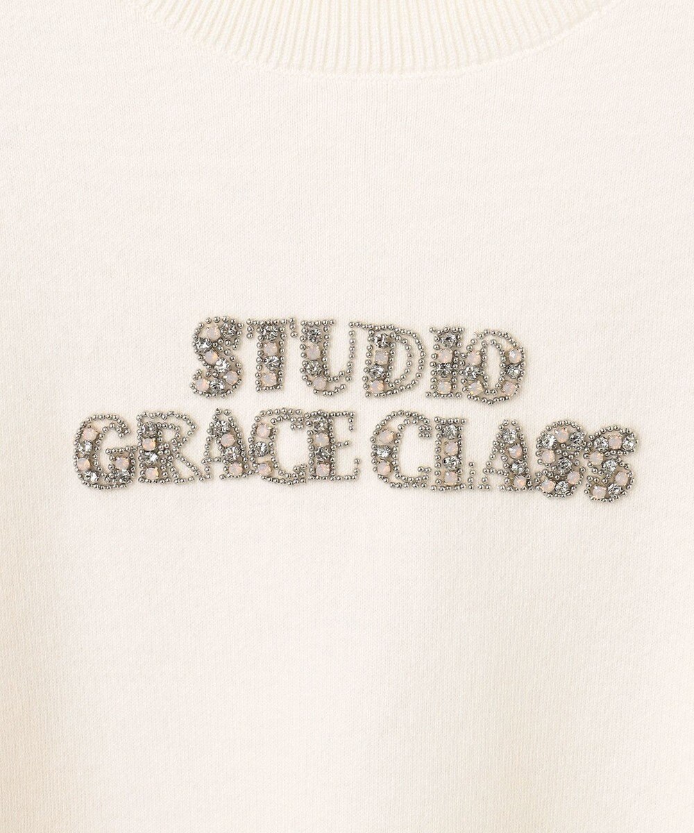 GRACE CONTINENTAL ロゴビジューニットトップ 