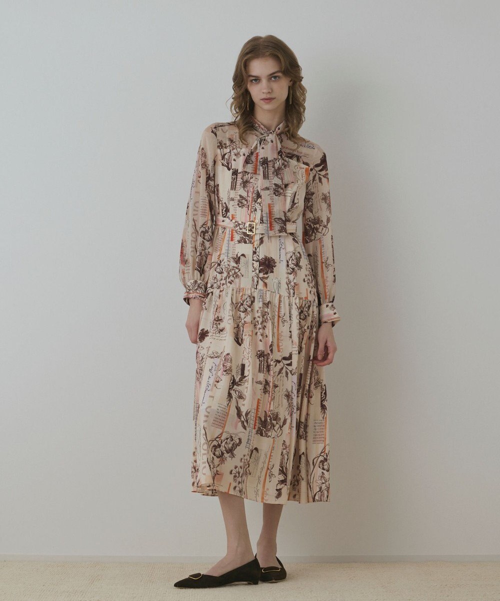 GRACE CONTINENTAL ロゴフラワ－プリントボウタイワンピース 