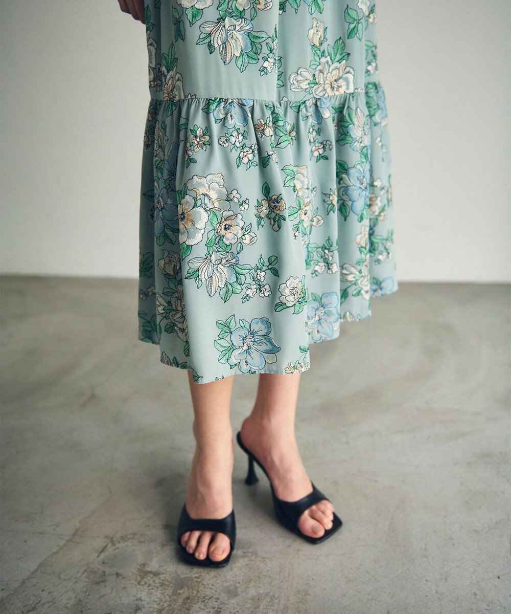 GRACE CONTINENTAL フラワー刺繍ボウタイワンピース