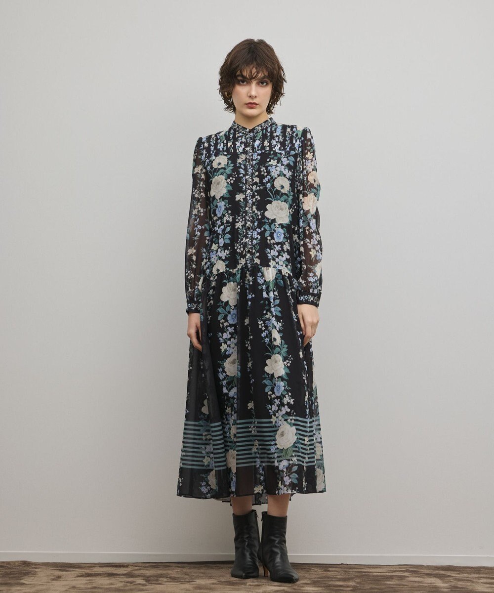GRACE CONTINENTAL フラワープリントティアードワンピース 