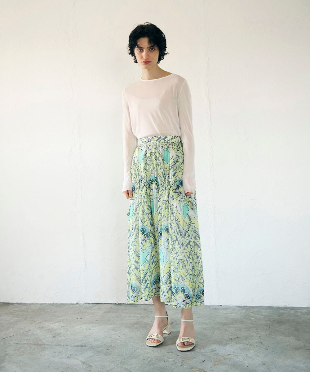 GRACE CONTINENTAL シフォンプリントギャザースカート
