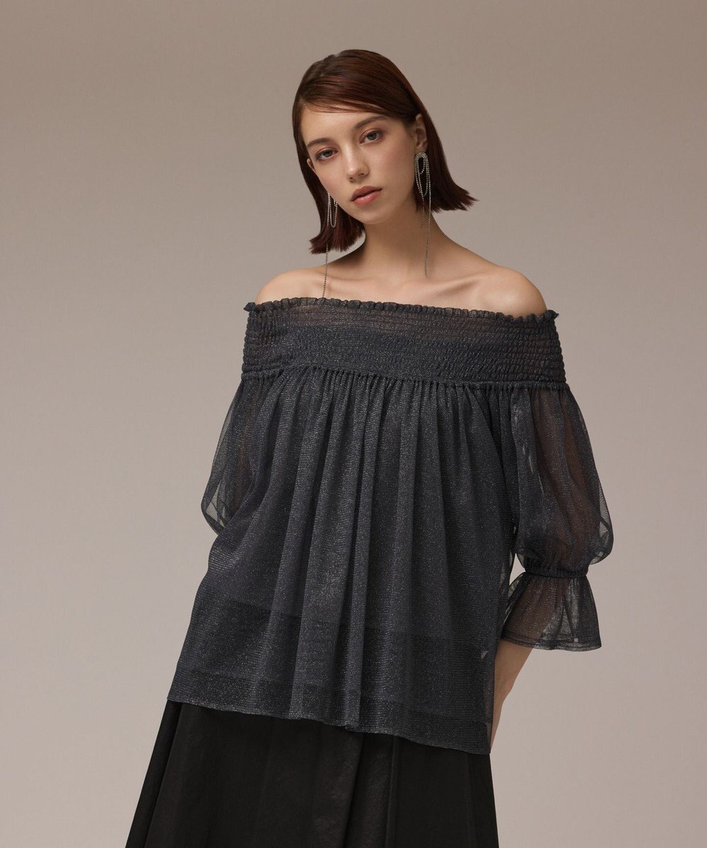 GRACE CONTINENTAL チュールシャーリングトップ ネイビー