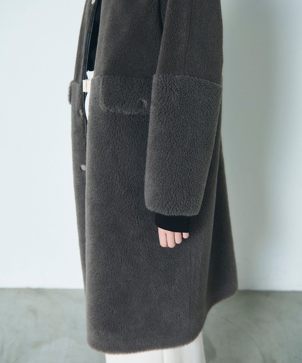 GRACE CONTINENTAL ノーカラーボアムートンコート 