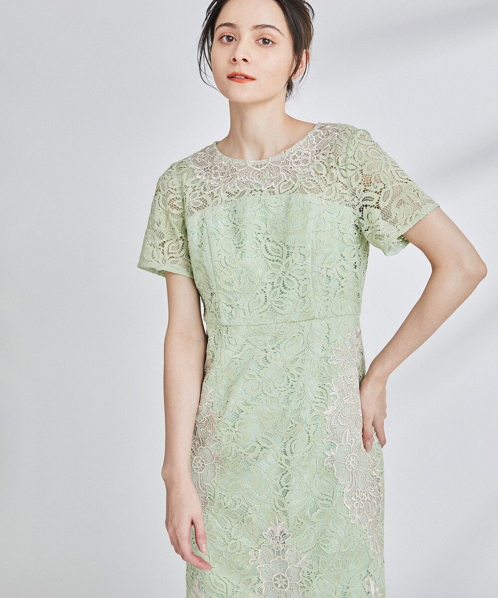 フラワーフレームタイトドレス, ライトグリーン, 36