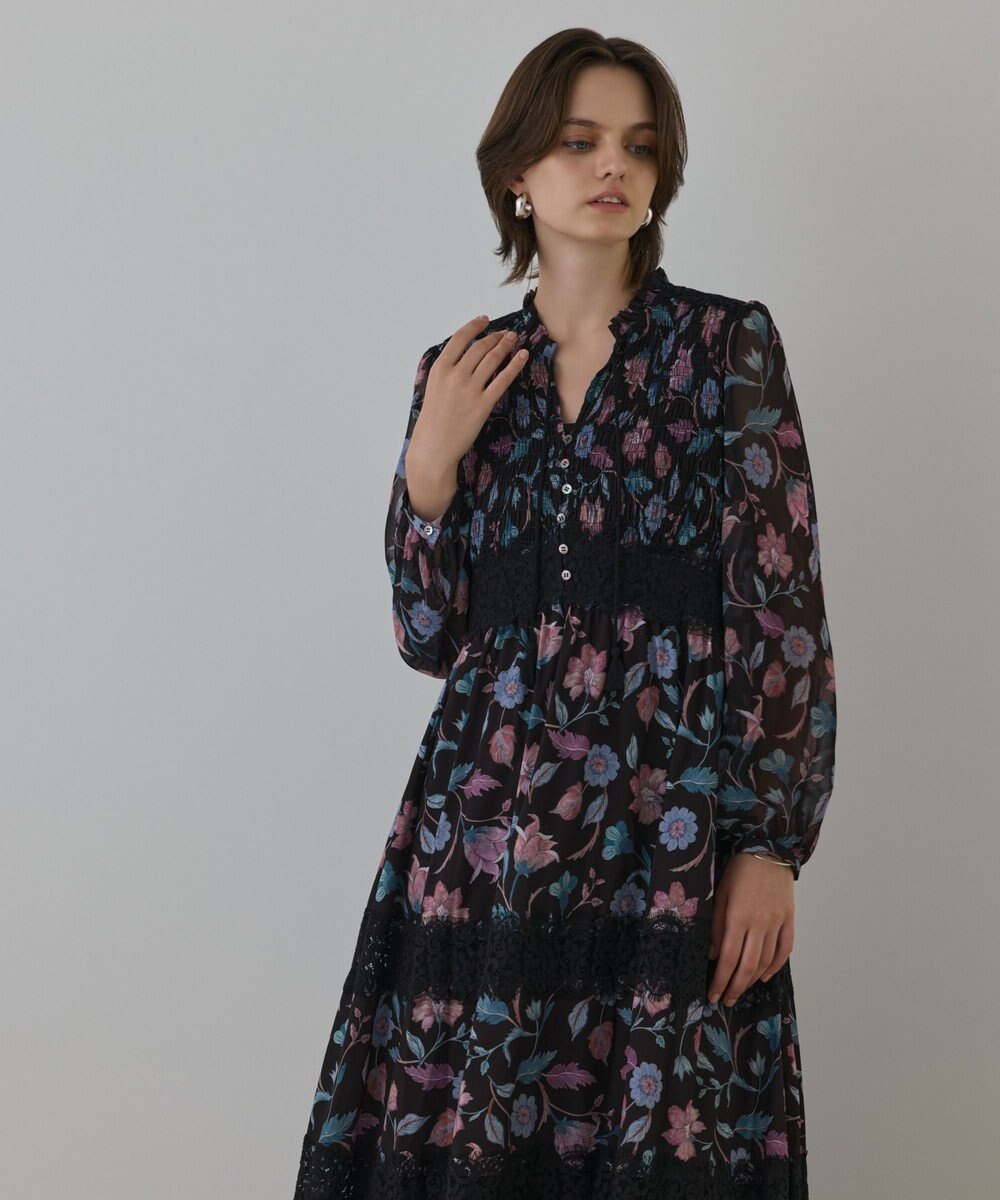 GRACE CONTINENTAL サラサプリントティアードワンピース 