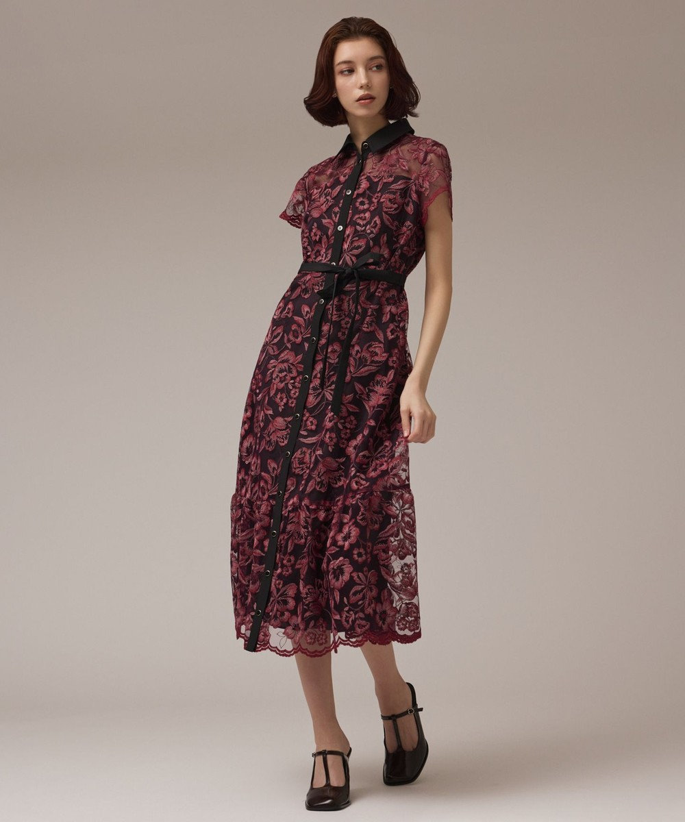GRACE CONTINENTAL チュールフラワー刺繍ワンピース 