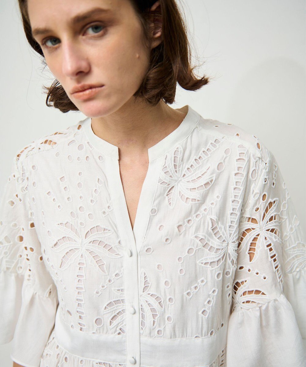 GRACE CONTINENTAL ヤシ柄カットワークワンピース