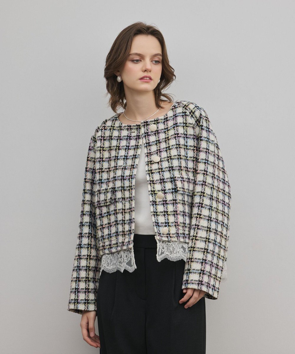 GRACE CONTINENTAL レースヘムツイードジャケット 