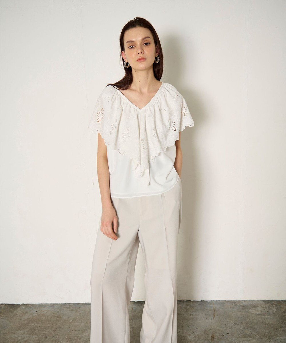 GRACE CONTINENTAL 刺繍ラッフルカラーノースリーブ トップ 