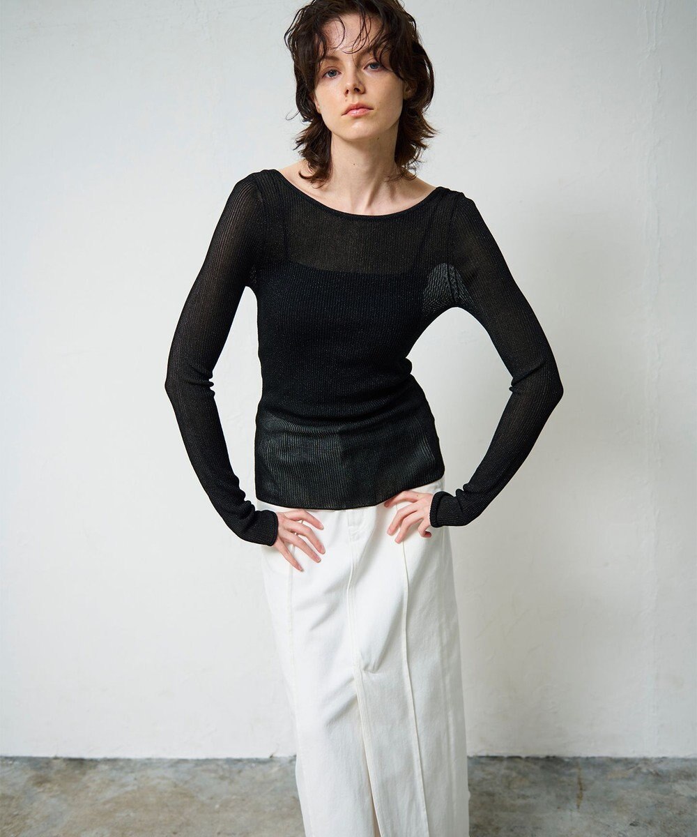 GRACE CONTINENTAL ラメシアーリブニットトップ 