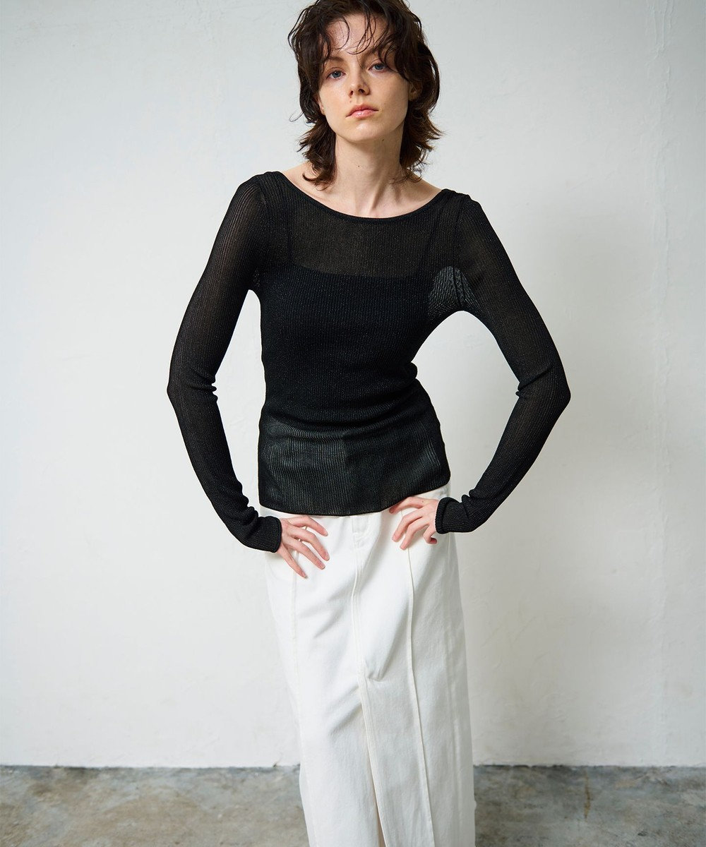 GRACE CONTINENTAL ラメシアーリブニットトップ