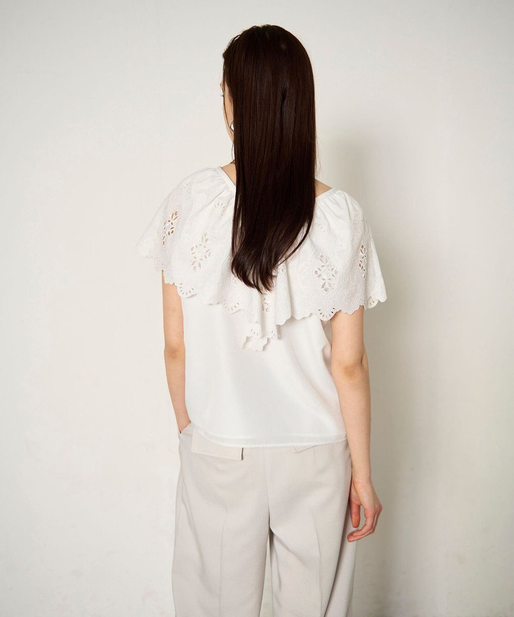 GRACE CONTINENTAL 刺繍ラッフルカラーノースリーブ トップ 