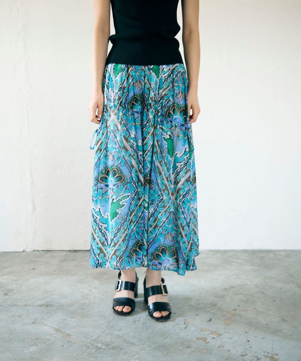 GRACE CONTINENTAL シフォンプリントギャザースカート 