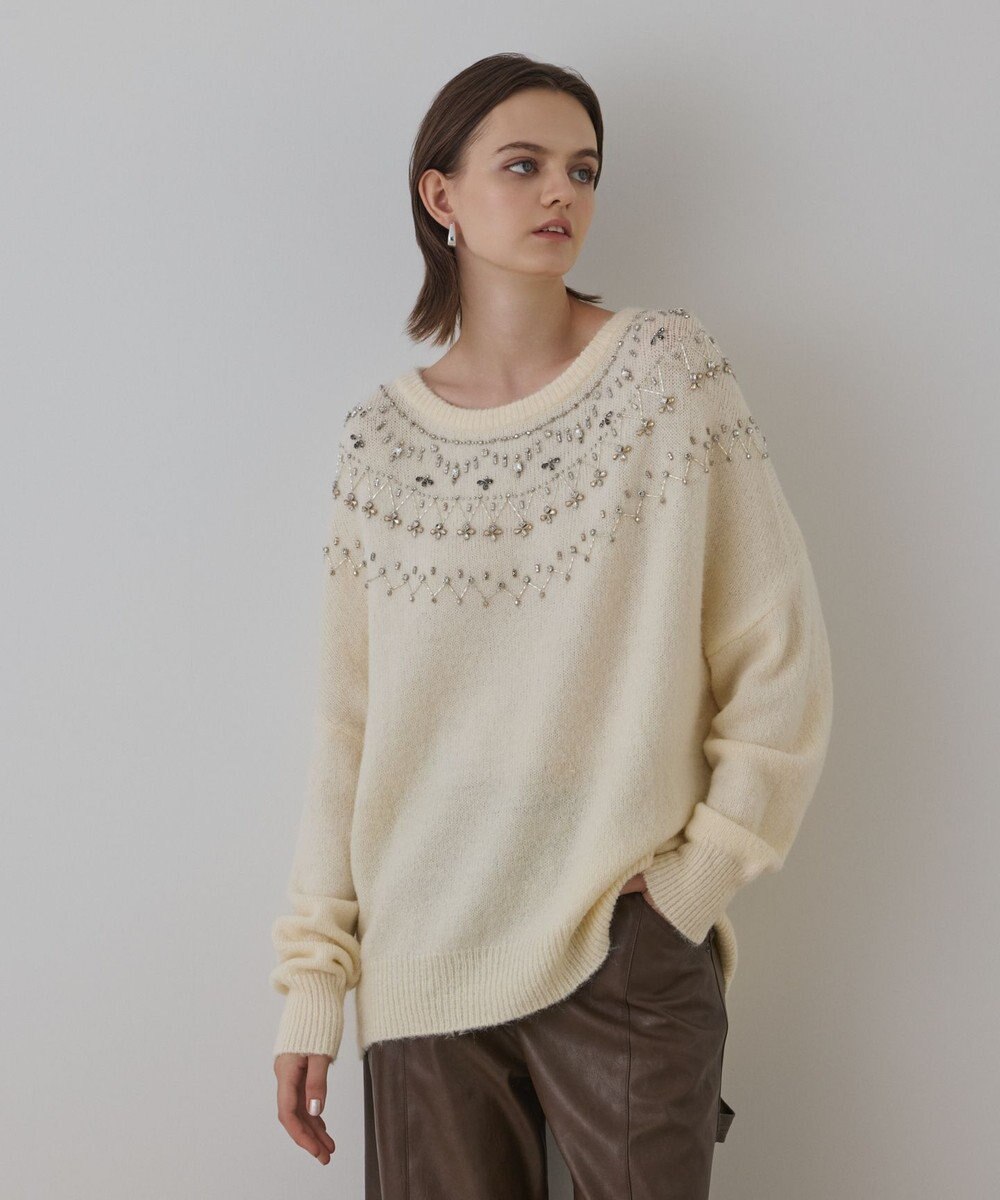 GRACE CONTINENTAL フェアアイル刺繍ニットトップ 