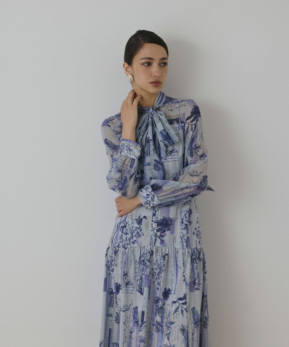 GRACE CONTINENTAL ロゴフラワ－プリントボウタイワンピース 