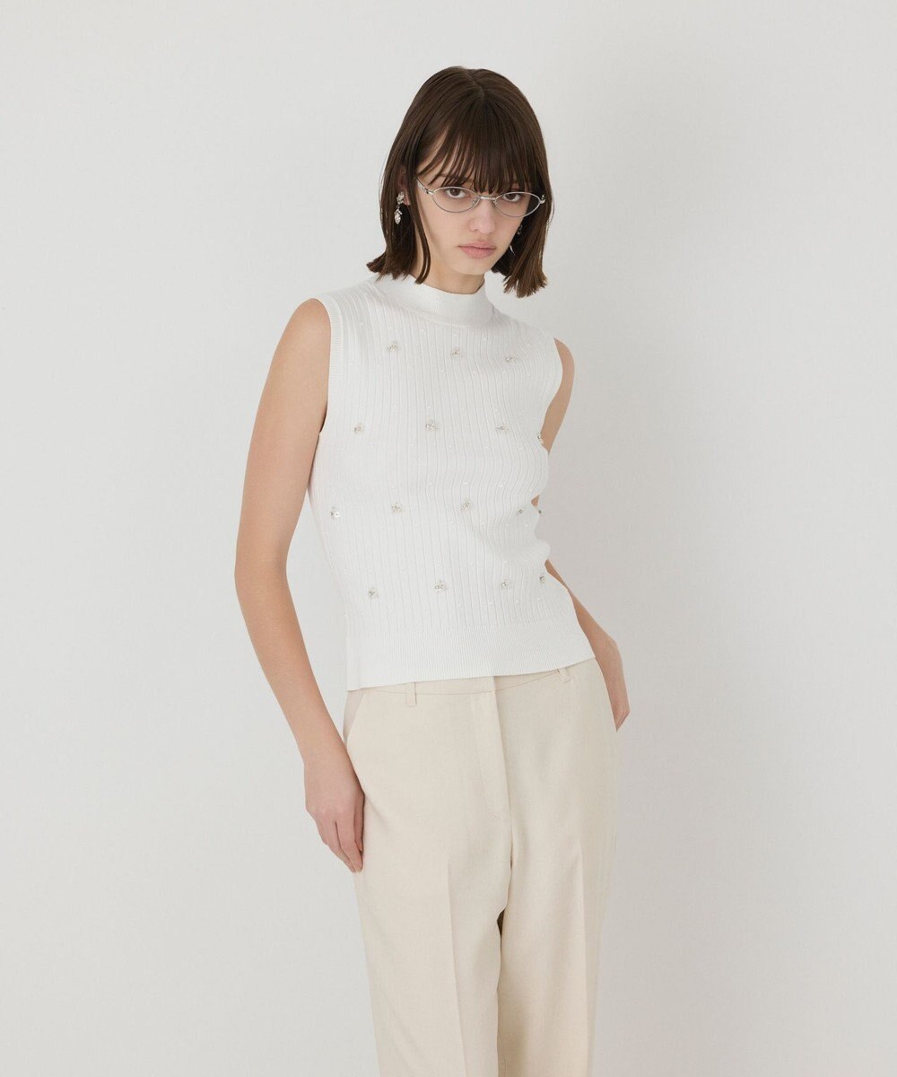 GRACE CONTINENTAL ビジューリブニットトップ 