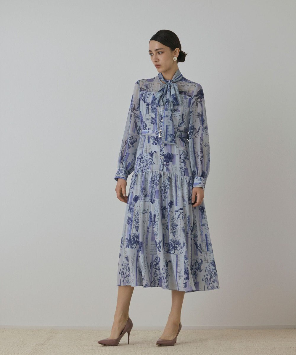 GRACE CONTINENTAL ロゴフラワ－プリントボウタイワンピース 