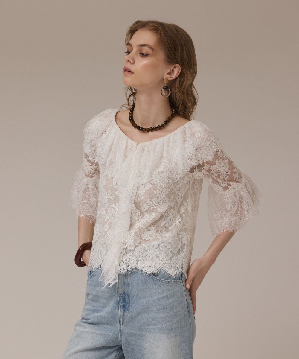 GRACE CONTINENTAL レースコンビフリルブラウス