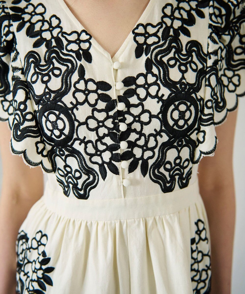 GRACE CONTINENTAL バイカラー刺繍コットンワンピース 