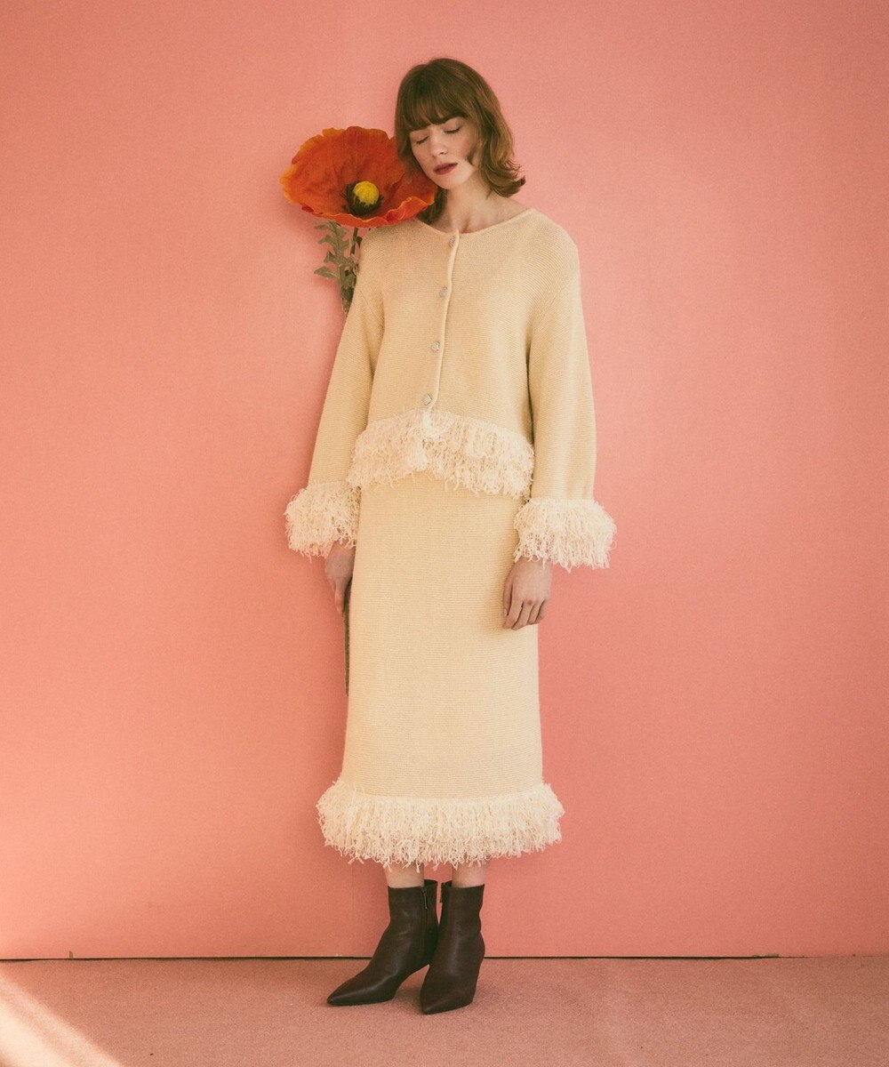 GRACE CONTINENTAL ラメフェザーフリンジカーディガン 