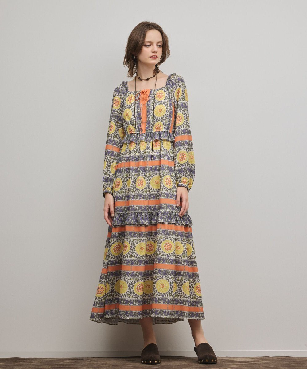 GRACE CONTINENTAL フラワープリントレースアップワンピース 