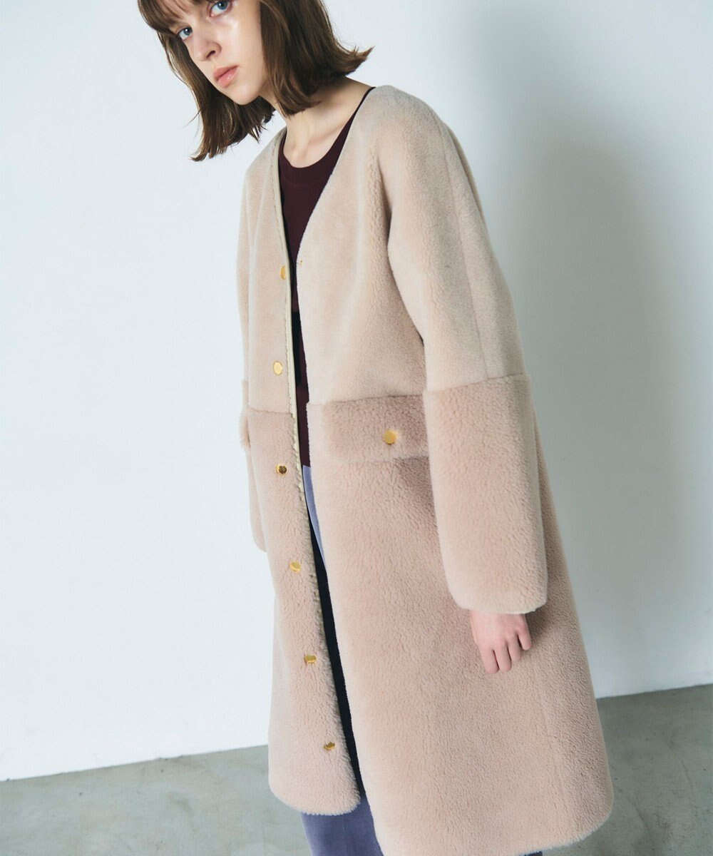 GRACE CONTINENTAL ノーカラーボアムートンコート