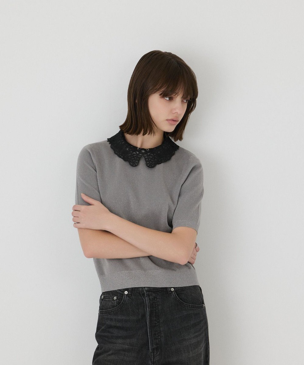 GRACE CONTINENTAL レースカラーラメニットトップ 