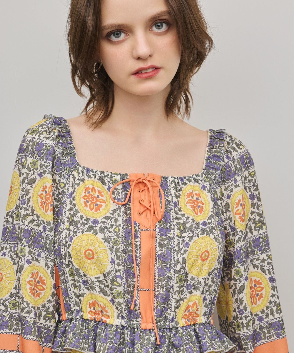 GRACE CONTINENTAL フラワープリントレースアップワンピース 