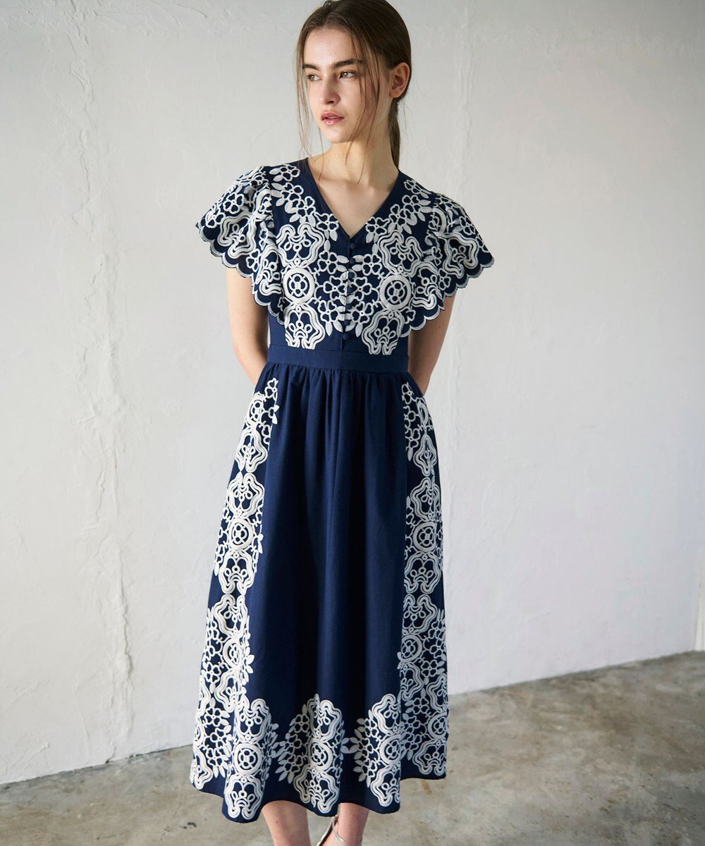 GRACE CONTINENTAL バイカラー刺繍コットンワンピース 