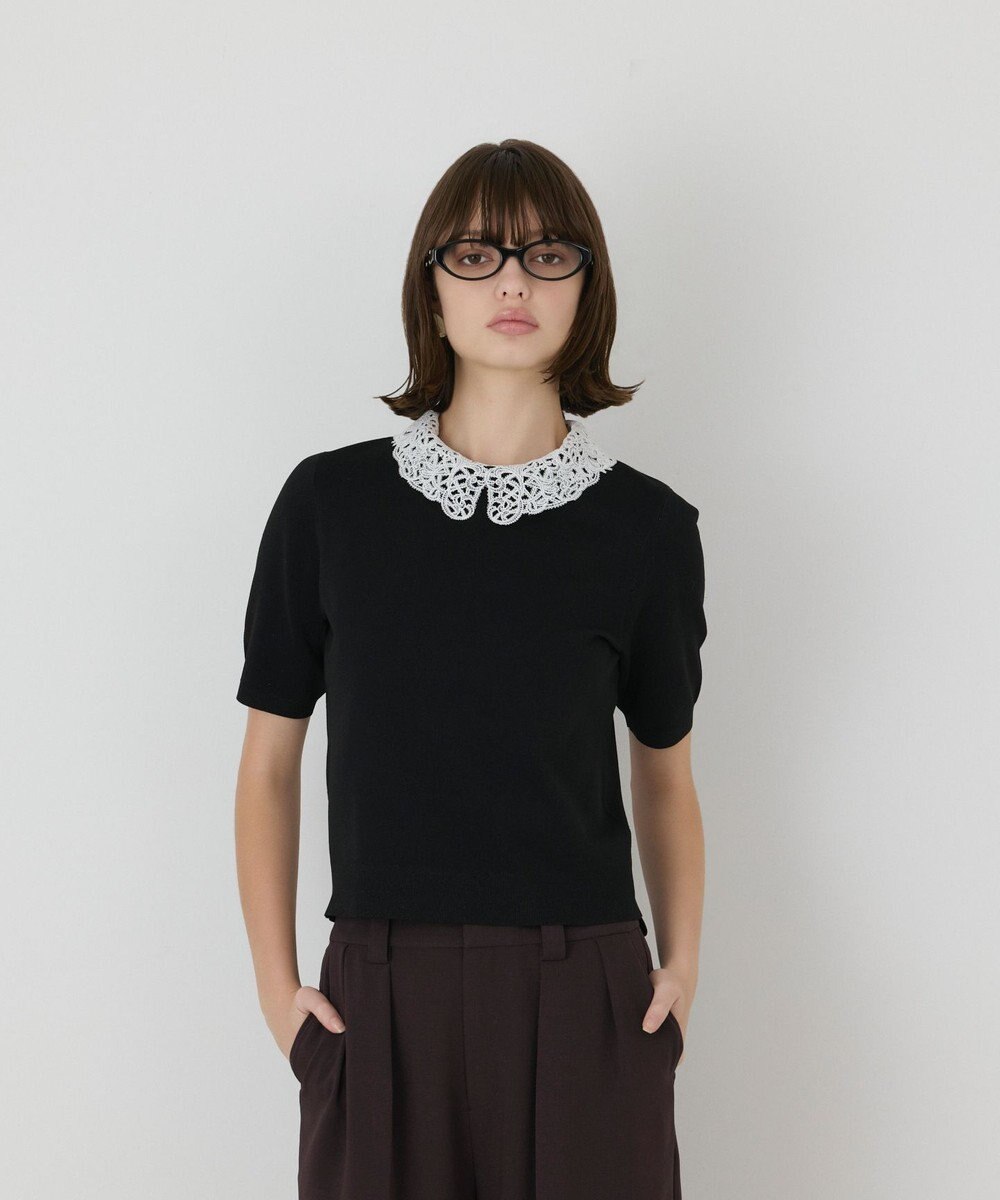 GRACE CONTINENTAL レースカラーラメニットトップ 