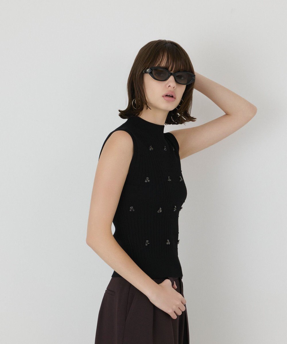 GRACE CONTINENTAL ビジューリブニットトップ 