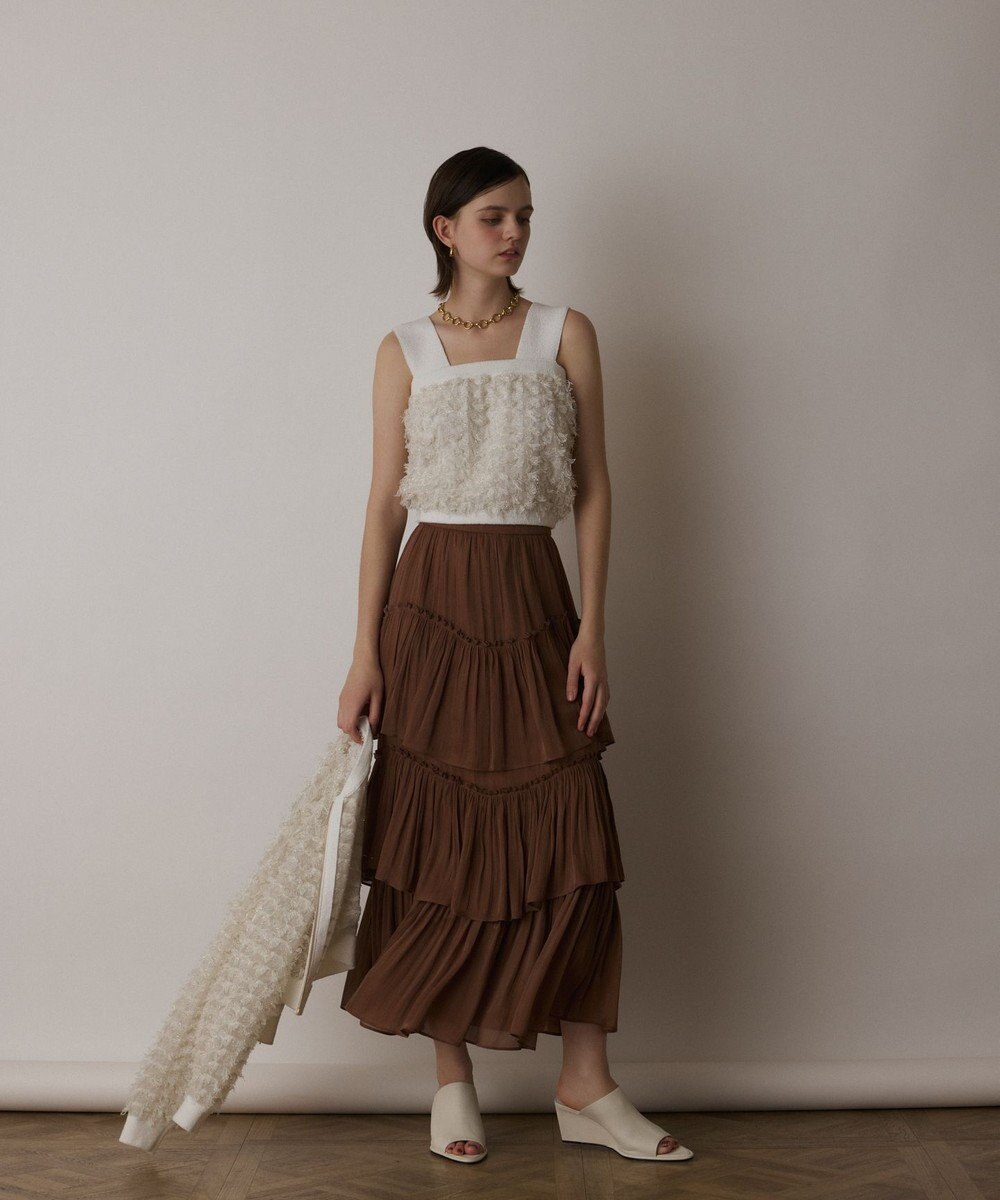 GRACE CONTINENTAL フリンジニットベアトップ 