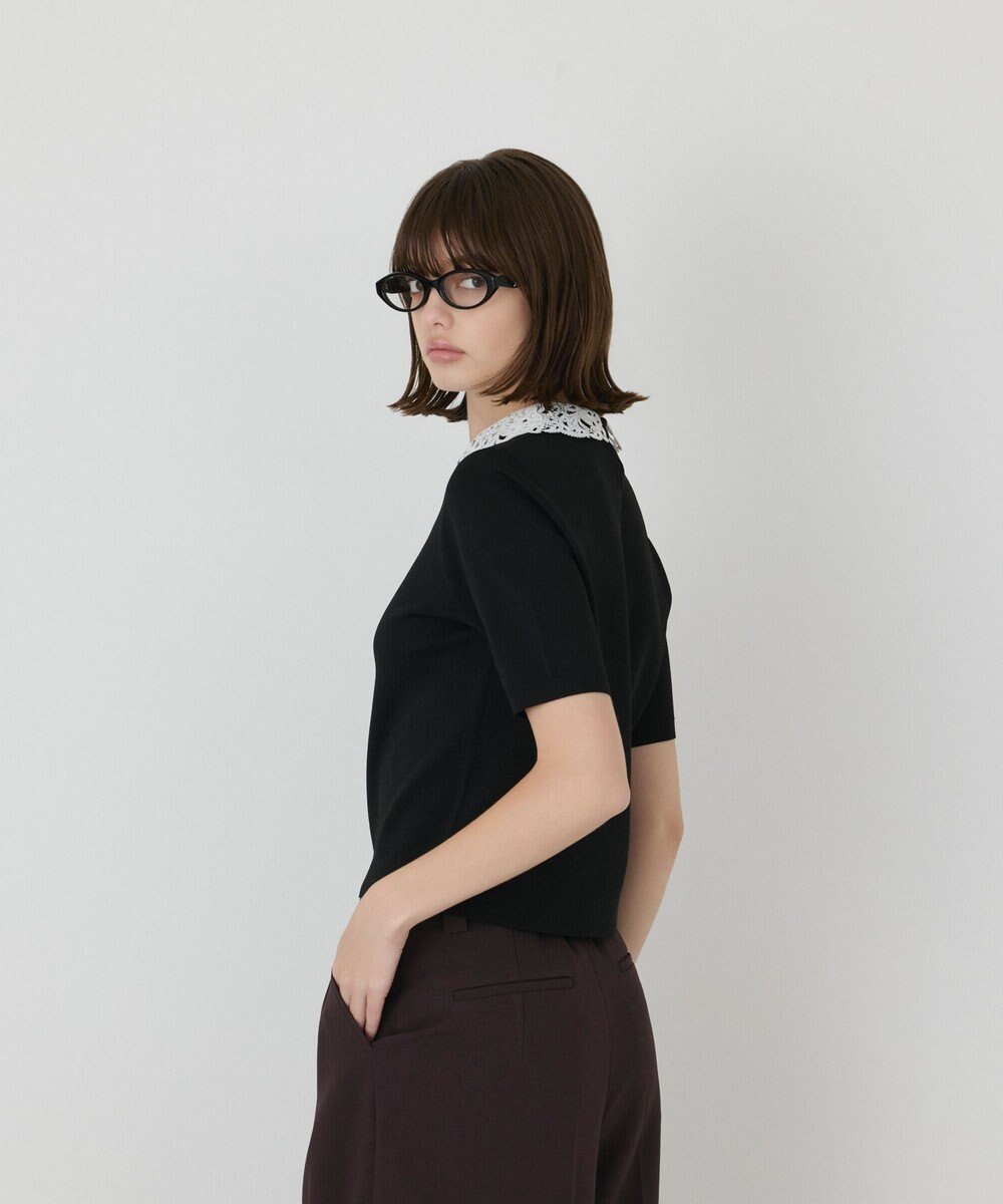 GRACE CONTINENTAL レースカラーラメニットトップ 