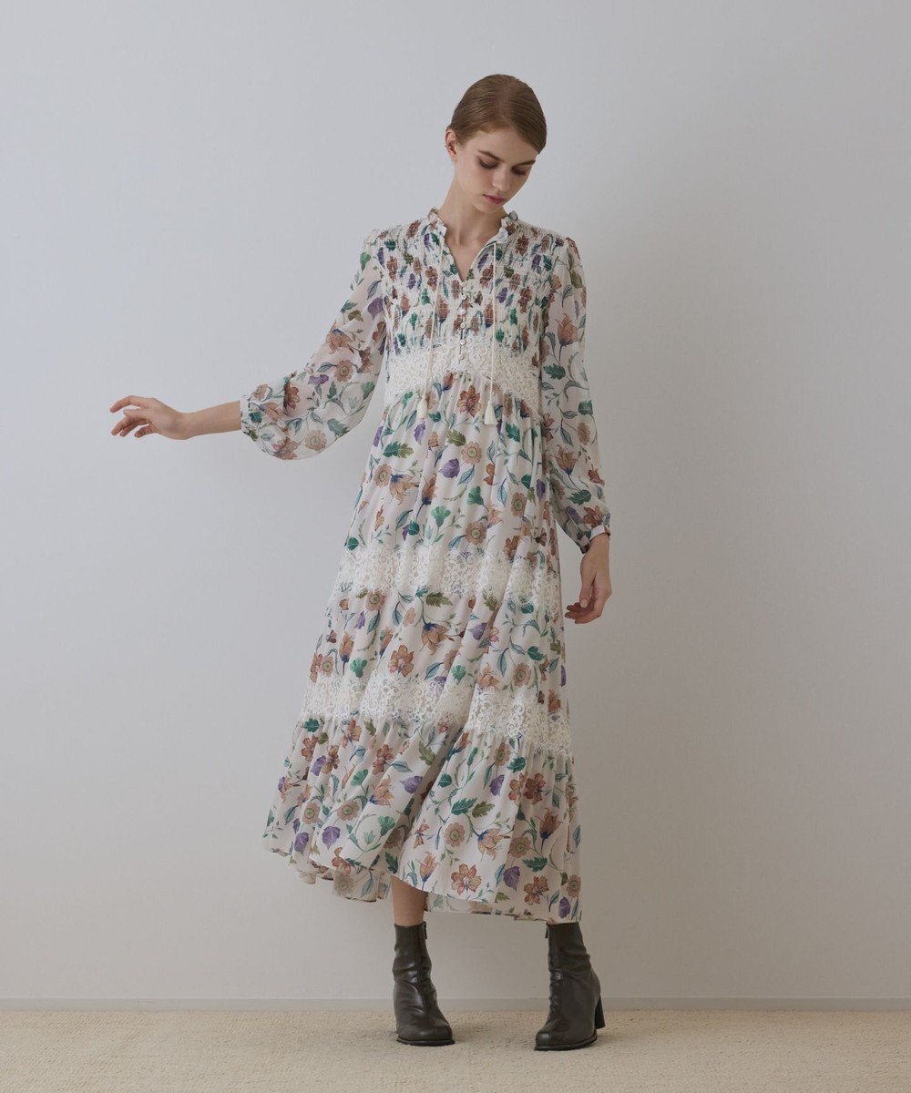 GRACE CONTINENTAL サラサプリントティアードワンピース 