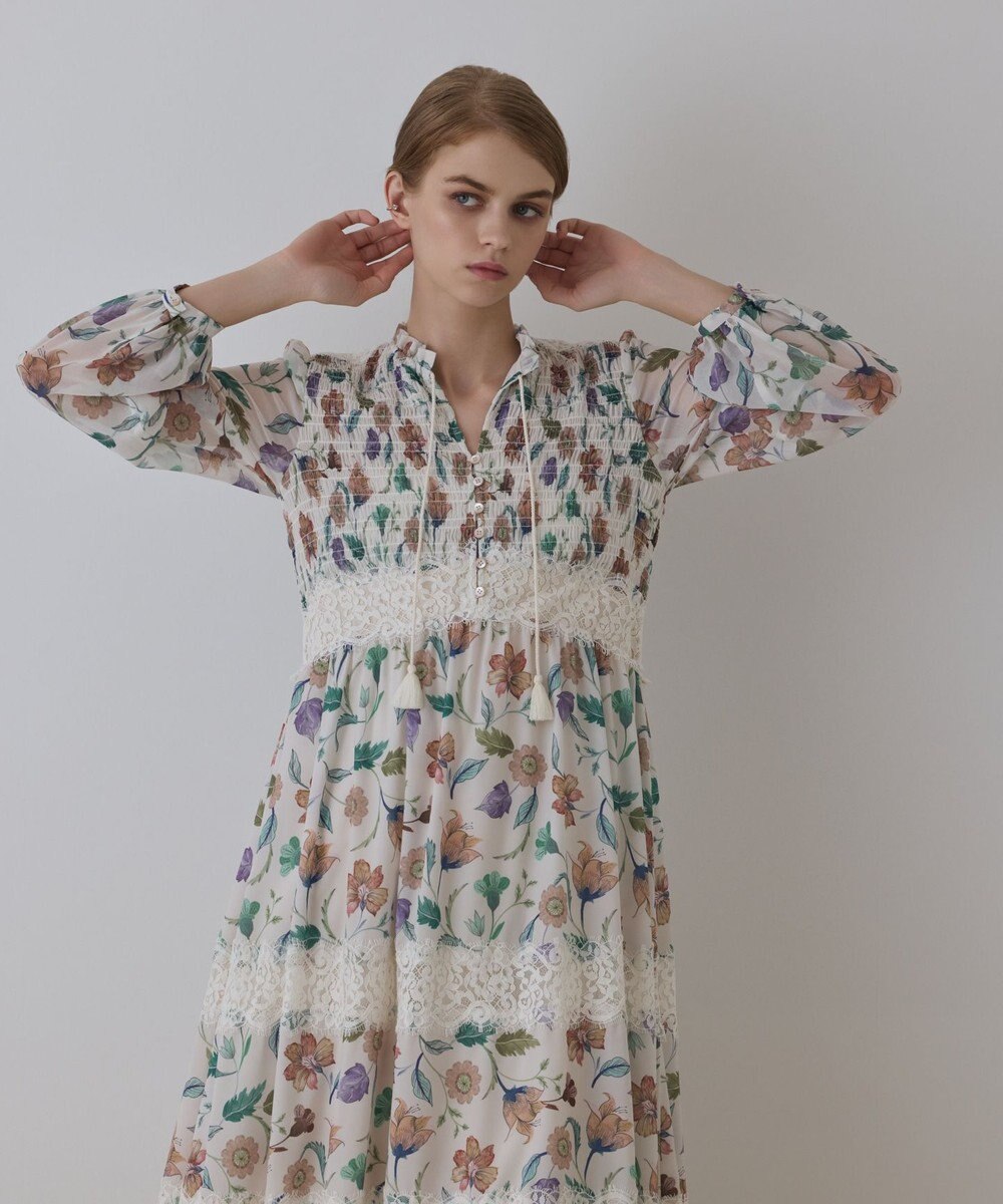 GRACE CONTINENTAL サラサプリントティアードワンピース 