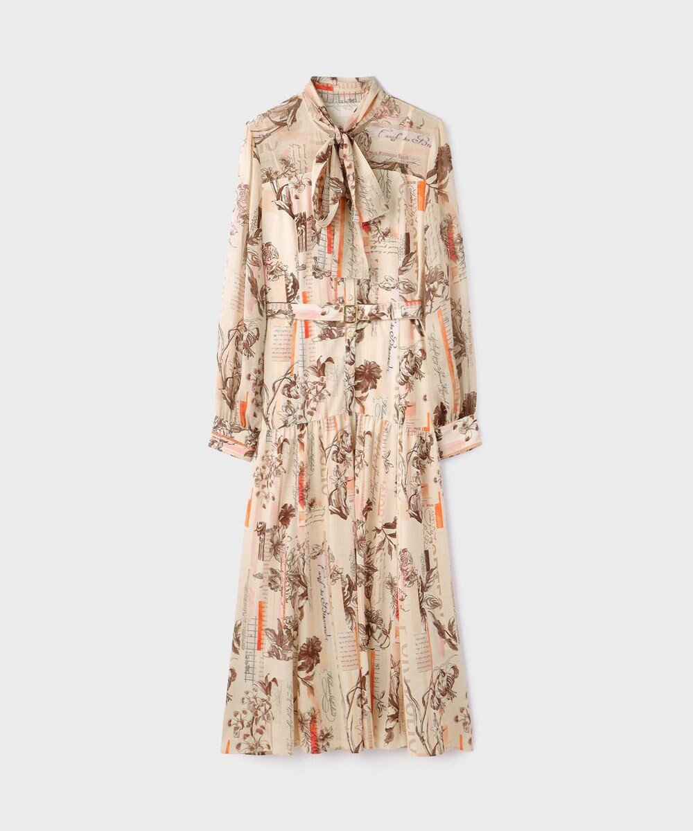 GRACE CONTINENTAL ロゴフラワ－プリントボウタイワンピース 