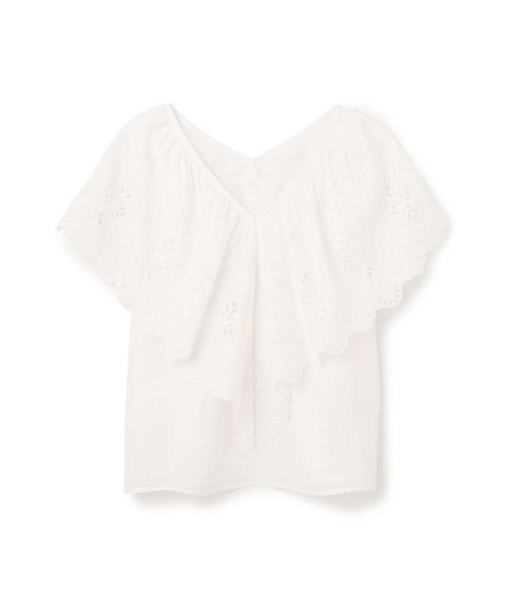 GRACE CONTINENTAL 刺繍ラッフルカラーノースリーブ トップ 