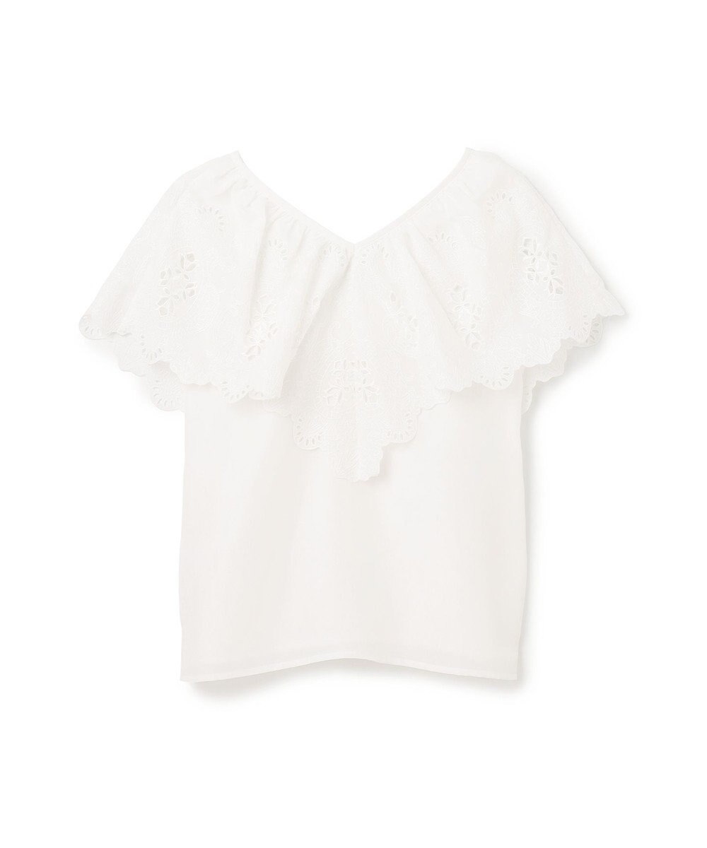 GRACE CONTINENTAL 刺繍ラッフルカラーノースリーブ トップ 